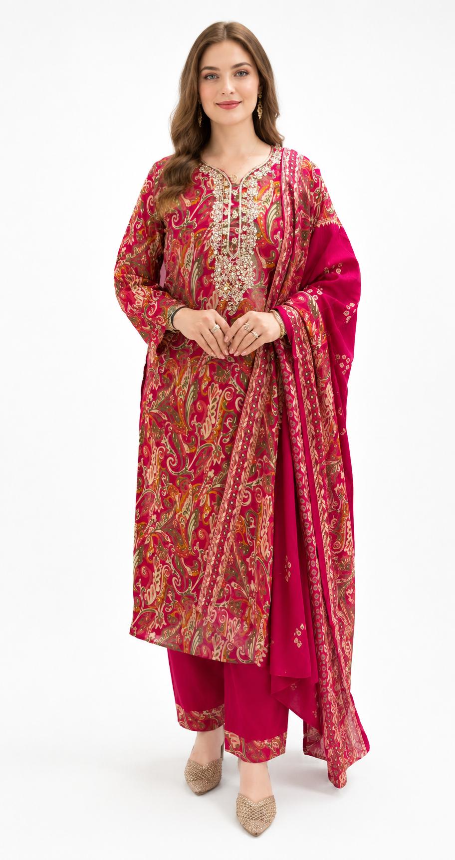 SDC-4799. Digital Print Muslin Lining Kurti Set