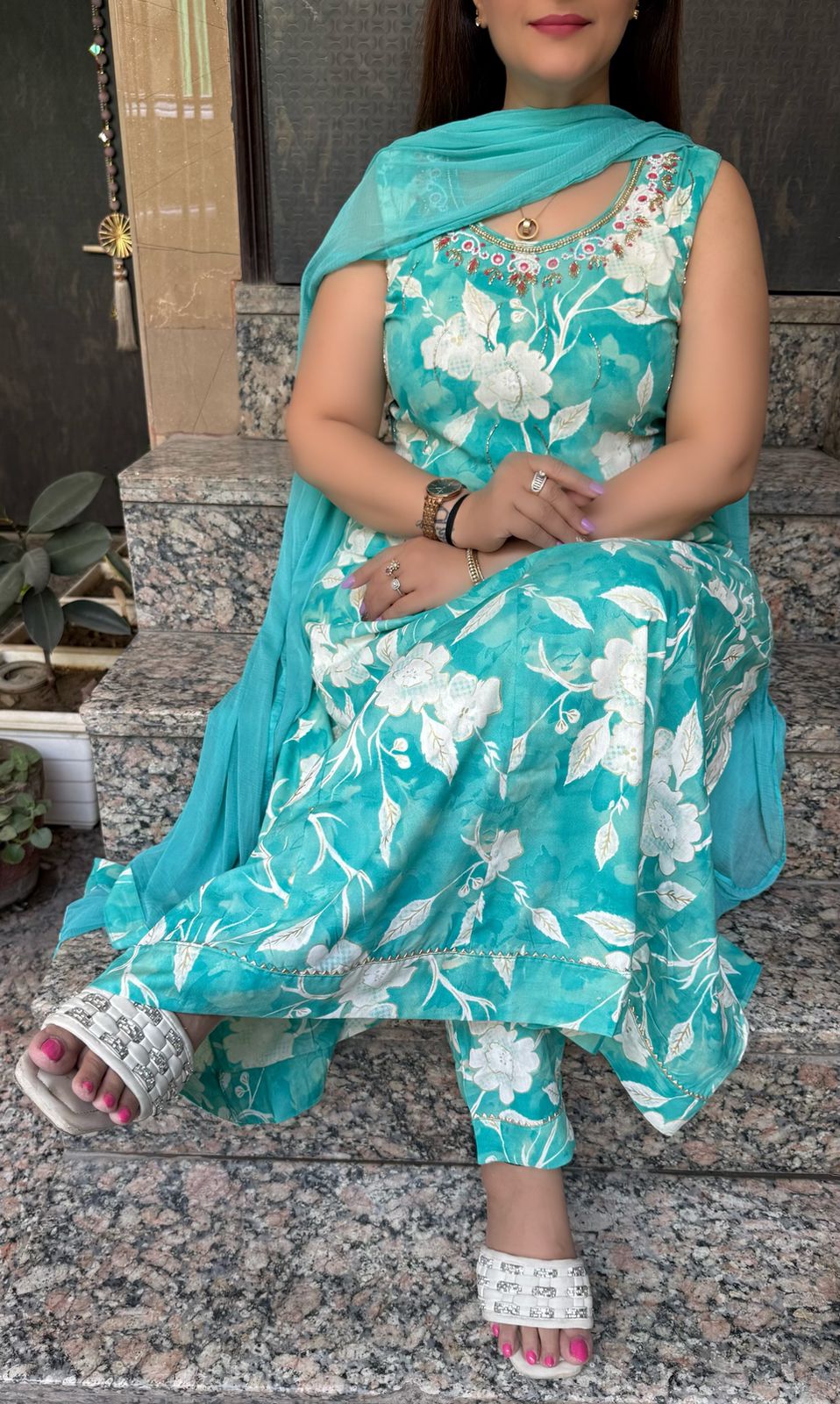 SDC-4810. Rayon 3 Piece Anarkali Set