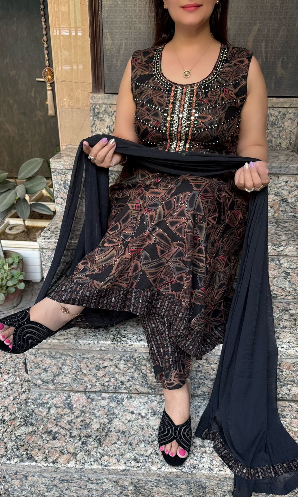 SDC-4815. Rayon 3 Piece Flared Kurti Set