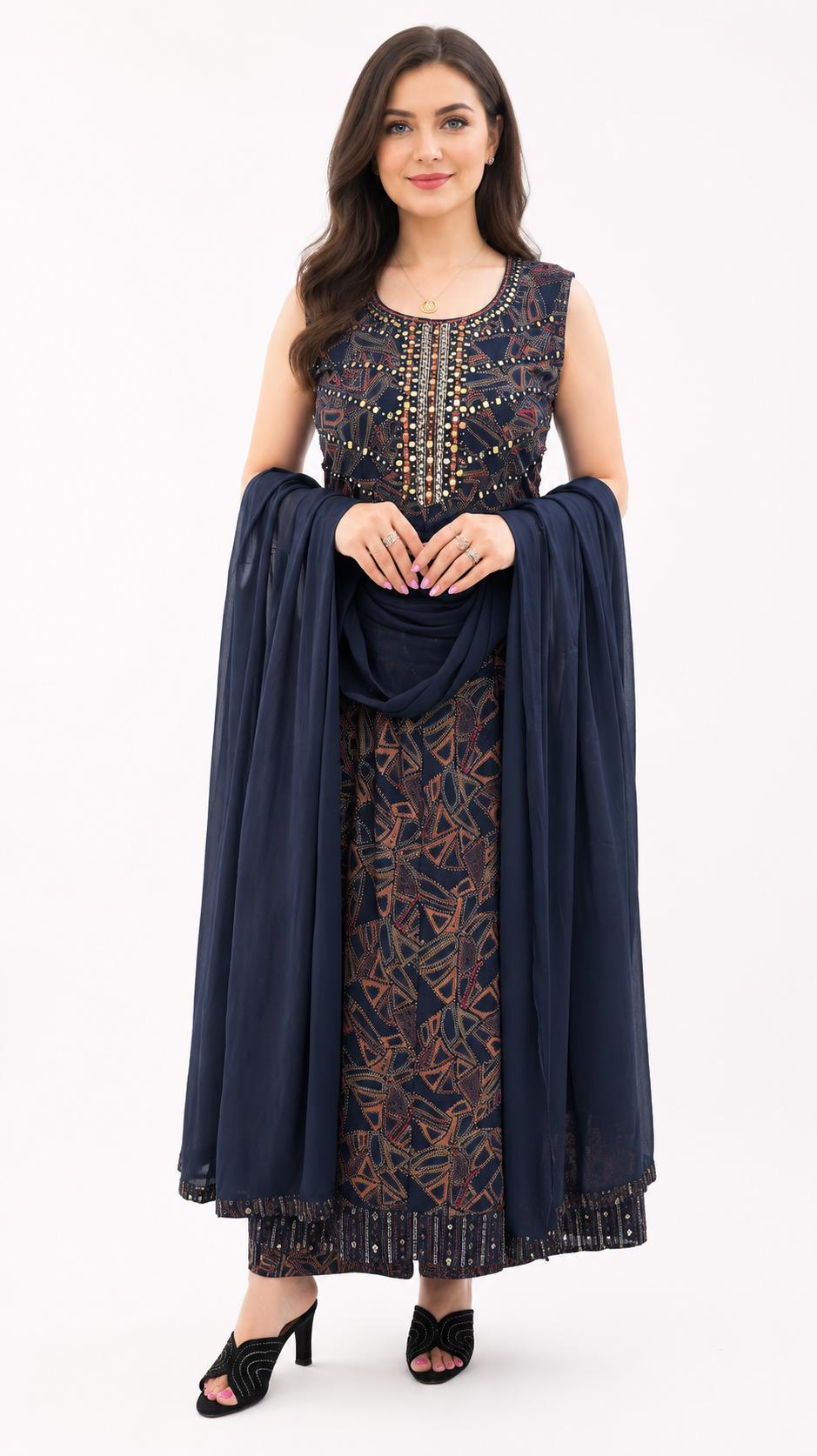 SDC-4816. Rayon 3 Piece Flared Kurti Set