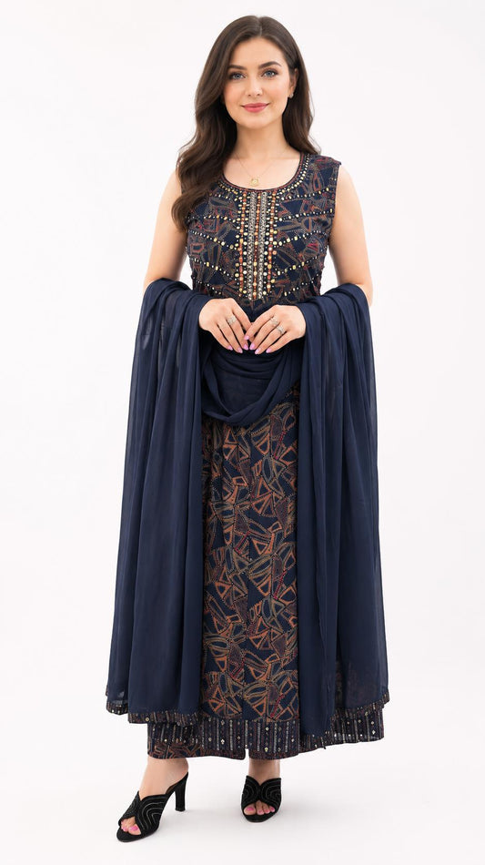 SDC-4816. Rayon 3 Piece Flared Kurti Set