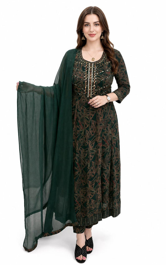 SDC-4818. Rayon 3 Piece Flared Kurti Set