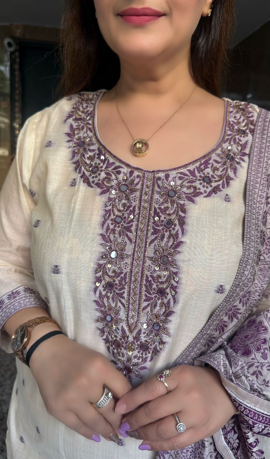 SDC-4827. Cotton Chanderi Silk 3 Piece Kurti Set