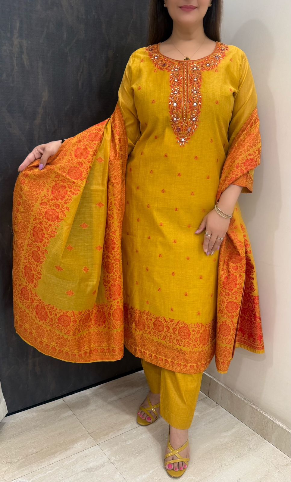 SDC-4828. Cotton Chanderi Silk 3 Piece Kurti Set
