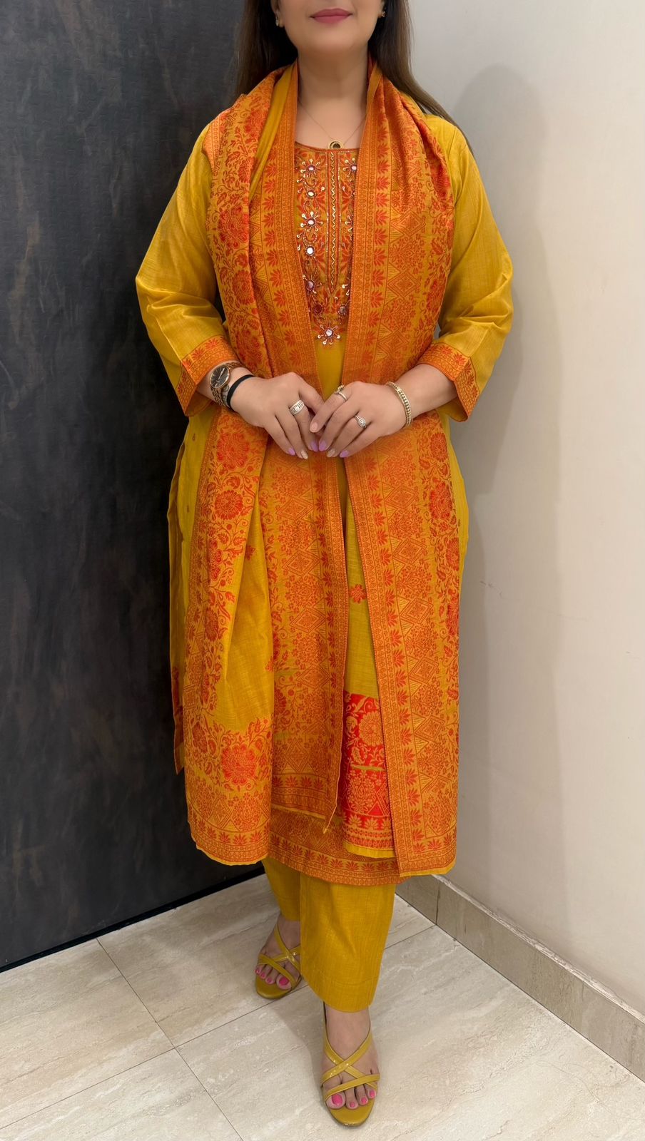 SDC-4828. Cotton Chanderi Silk 3 Piece Kurti Set
