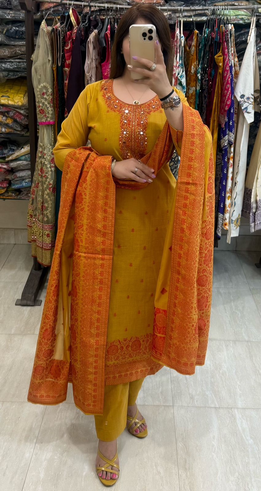 SDC-4828. Cotton Chanderi Silk 3 Piece Kurti Set