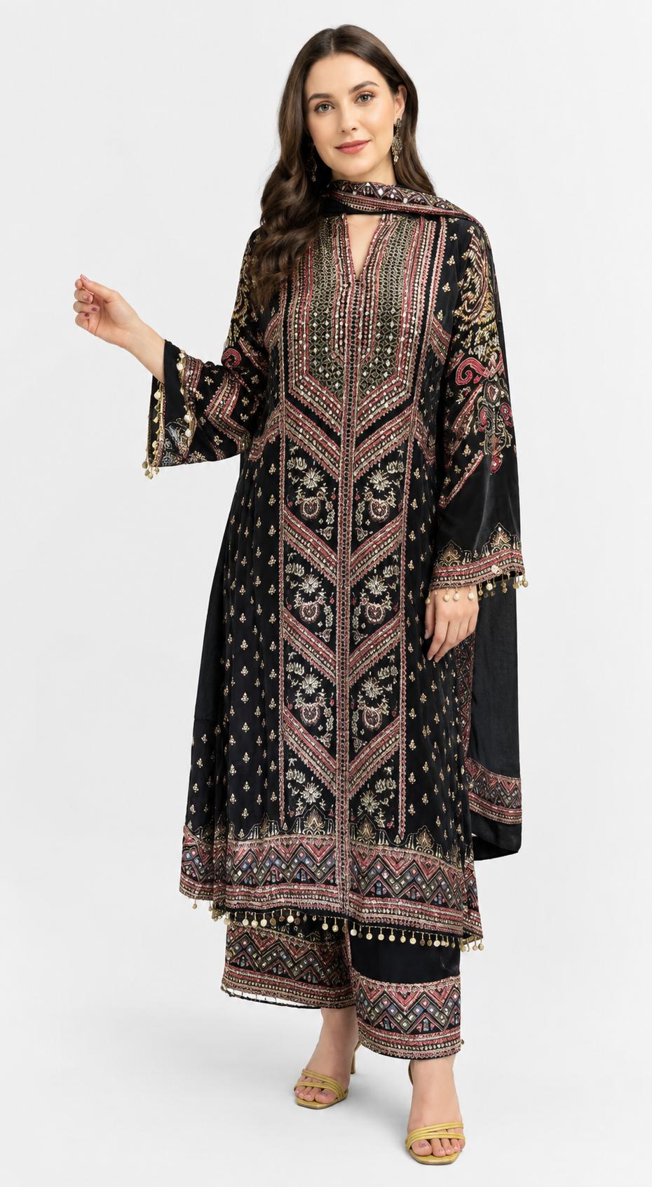 SDC-4778. Digital Print Pure Crepe Lining Kurti Set