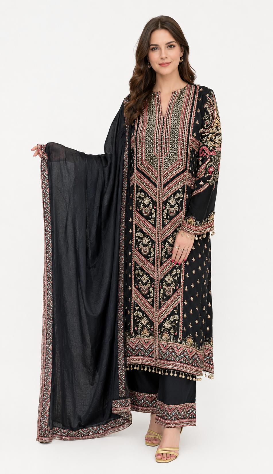 SDC-4778. Digital Print Pure Crepe Lining Kurti Set