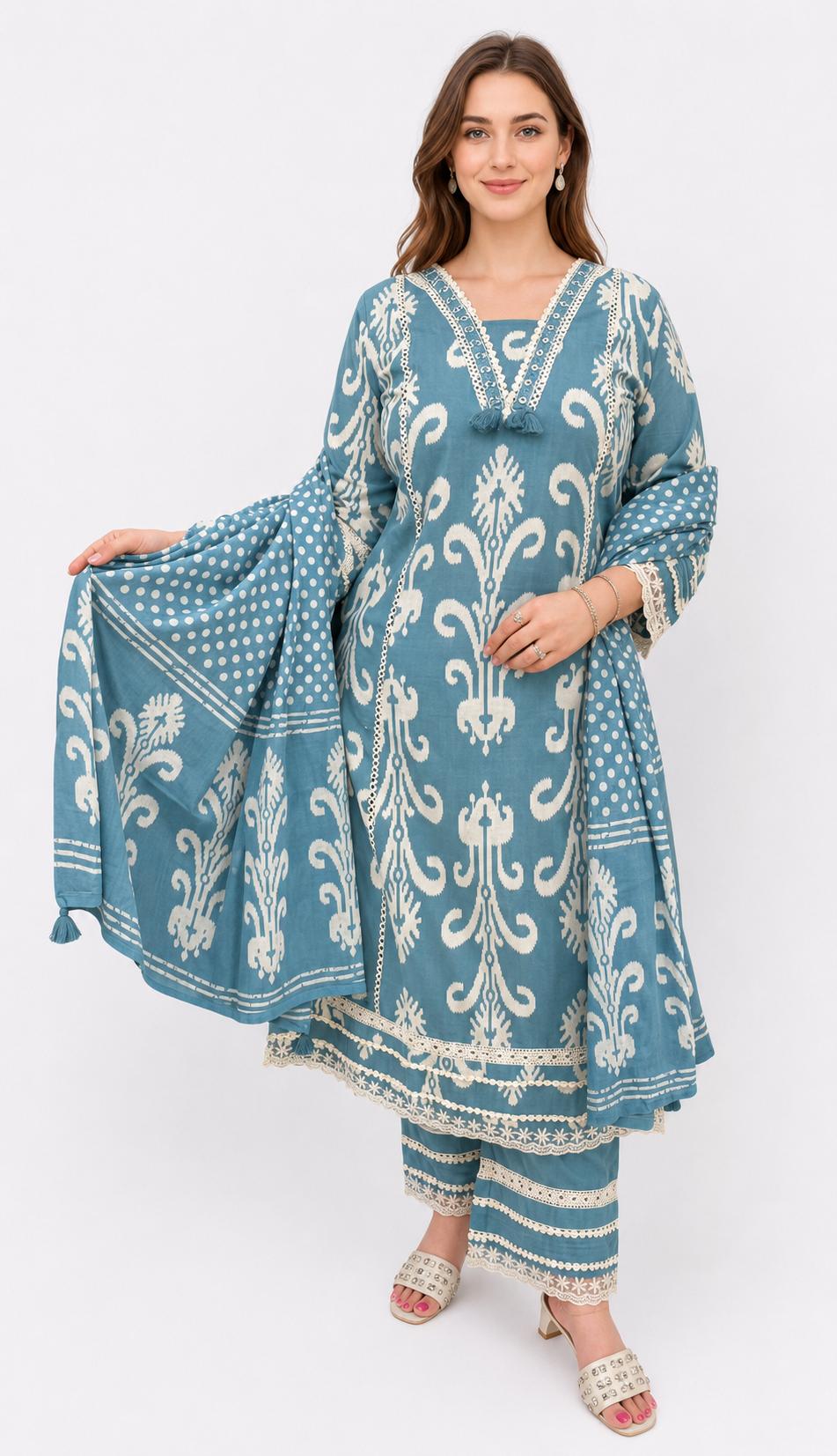 SDC-4835. Pure Mul Cotton 3 Piece Kurti Set