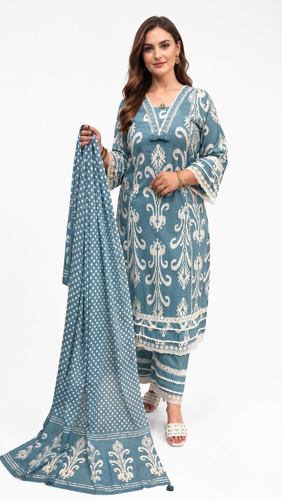 SDC-4835. Pure Mul Cotton 3 Piece Kurti Set