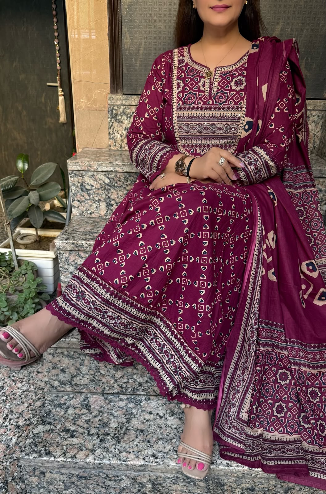 SDC-4842. Cotton 3 Piece Anarkali Flare Kurti Set