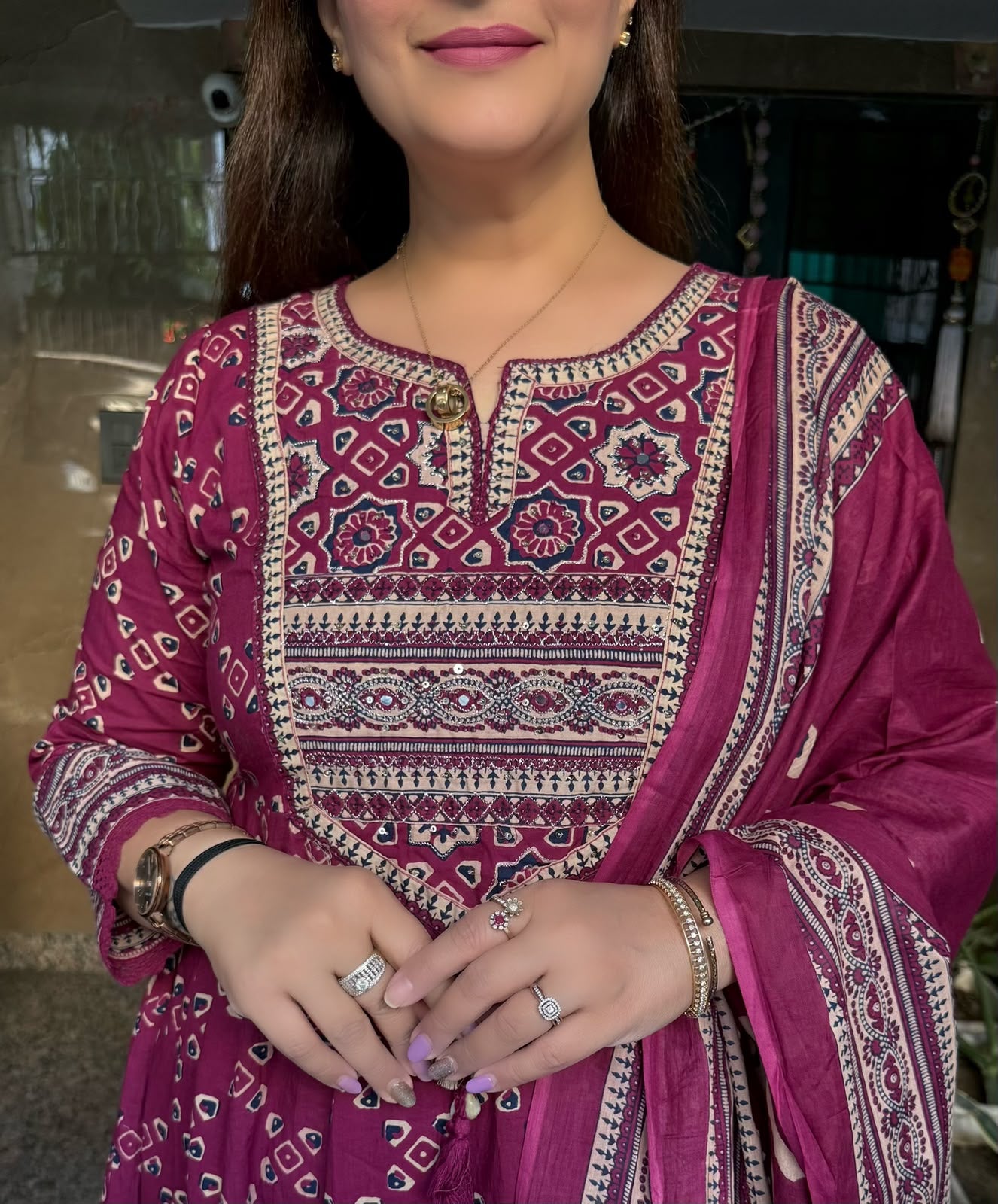 SDC-4842. Cotton 3 Piece Anarkali Flare Kurti Set