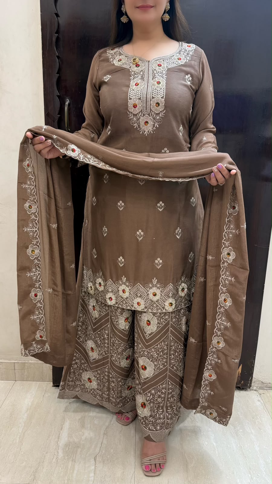 SDC-4846. Chinnon 3 Piece Full Lining Kurti Set