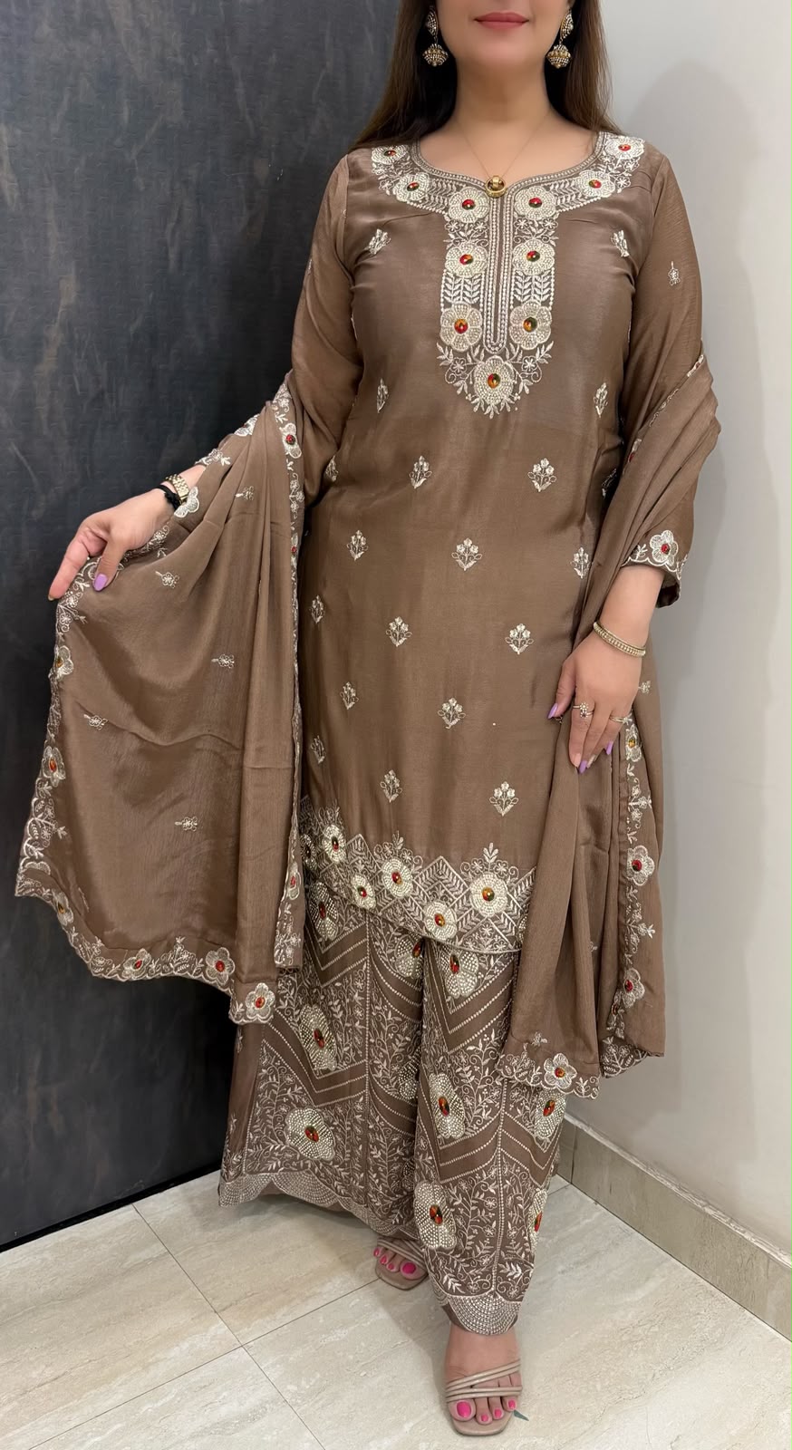 SDC-4846. Chinnon 3 Piece Full Lining Kurti Set