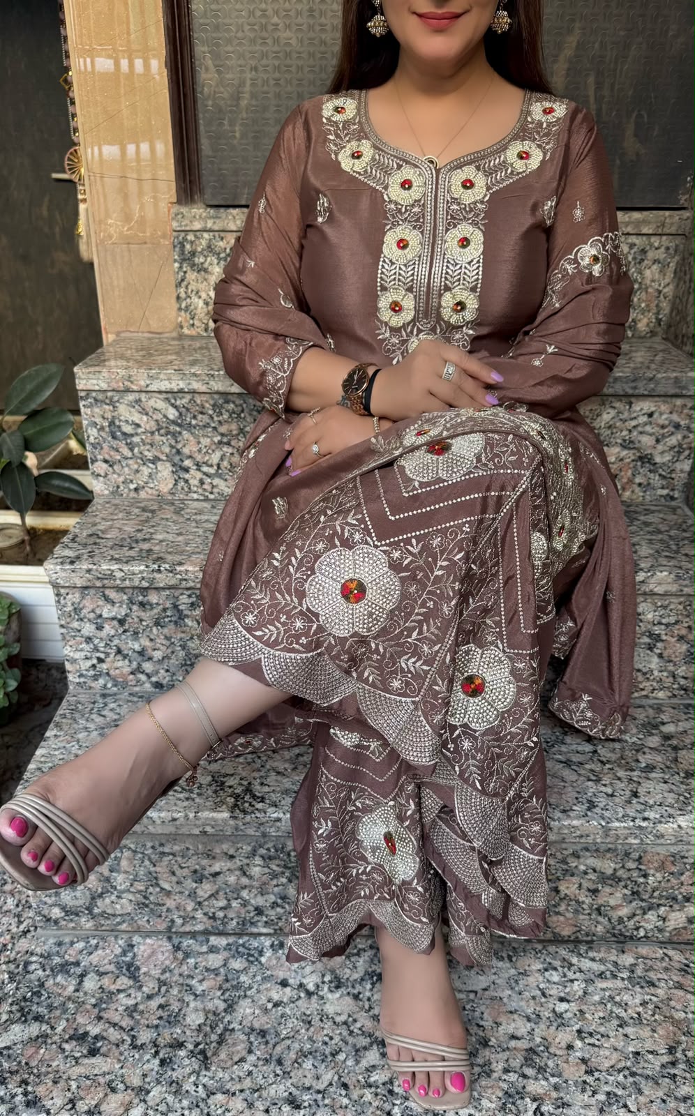 SDC-4846. Chinnon 3 Piece Full Lining Kurti Set