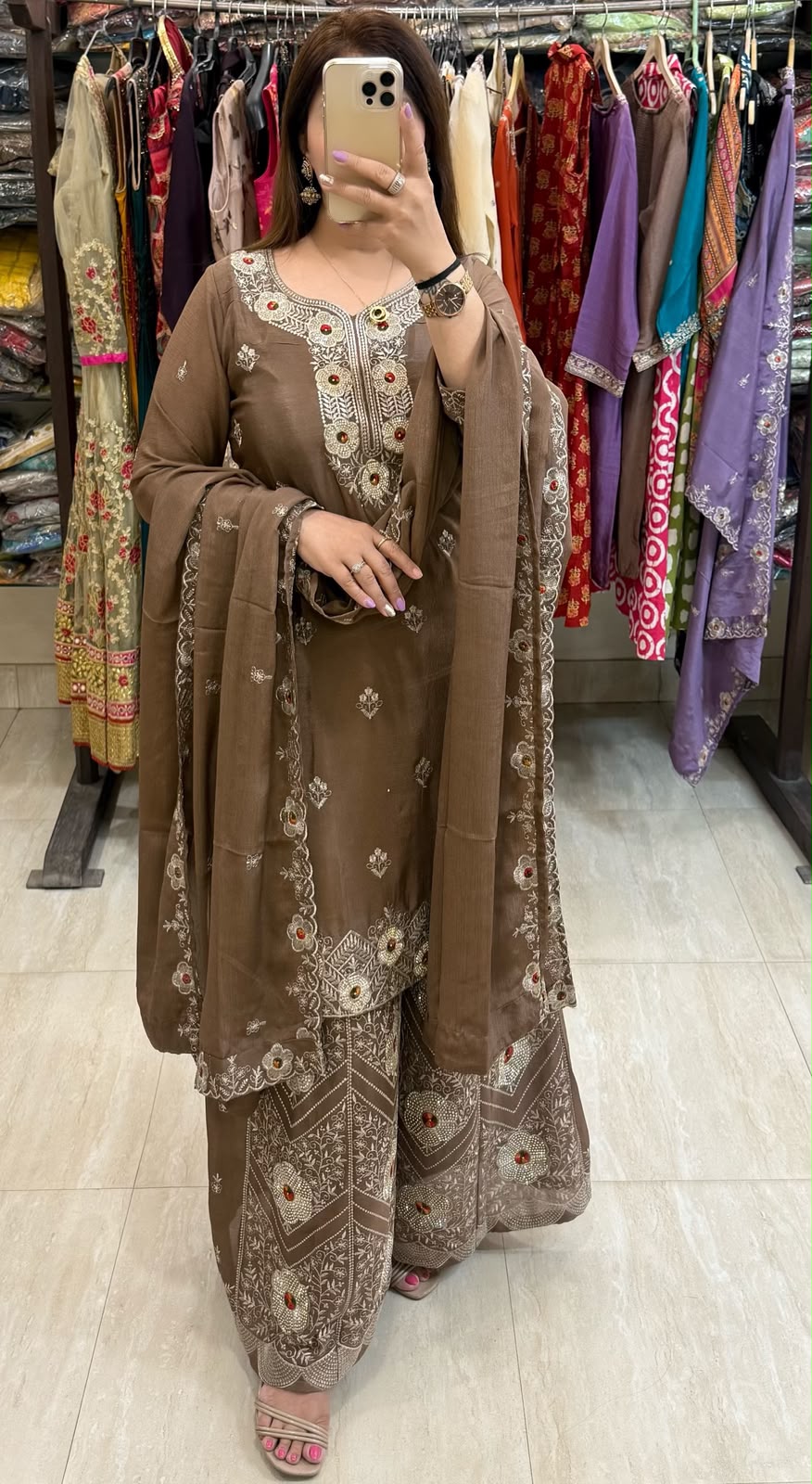 SDC-4846. Chinnon 3 Piece Full Lining Kurti Set