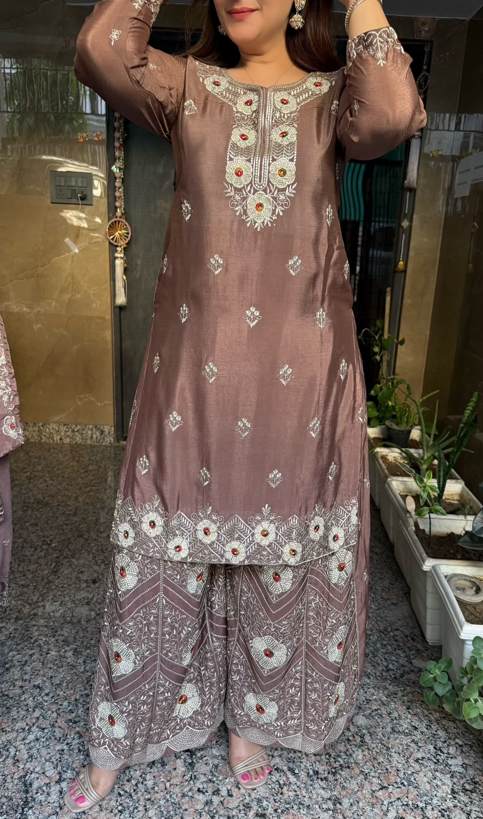 SDC-4846. Chinnon 3 Piece Full Lining Kurti Set