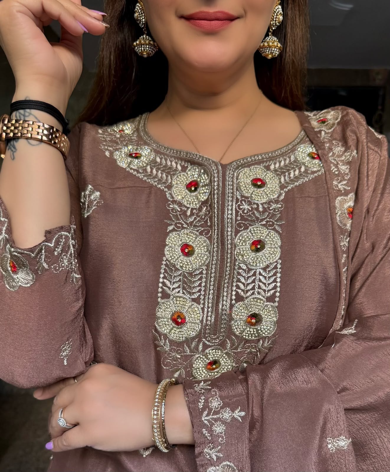 SDC-4846. Chinnon 3 Piece Full Lining Kurti Set