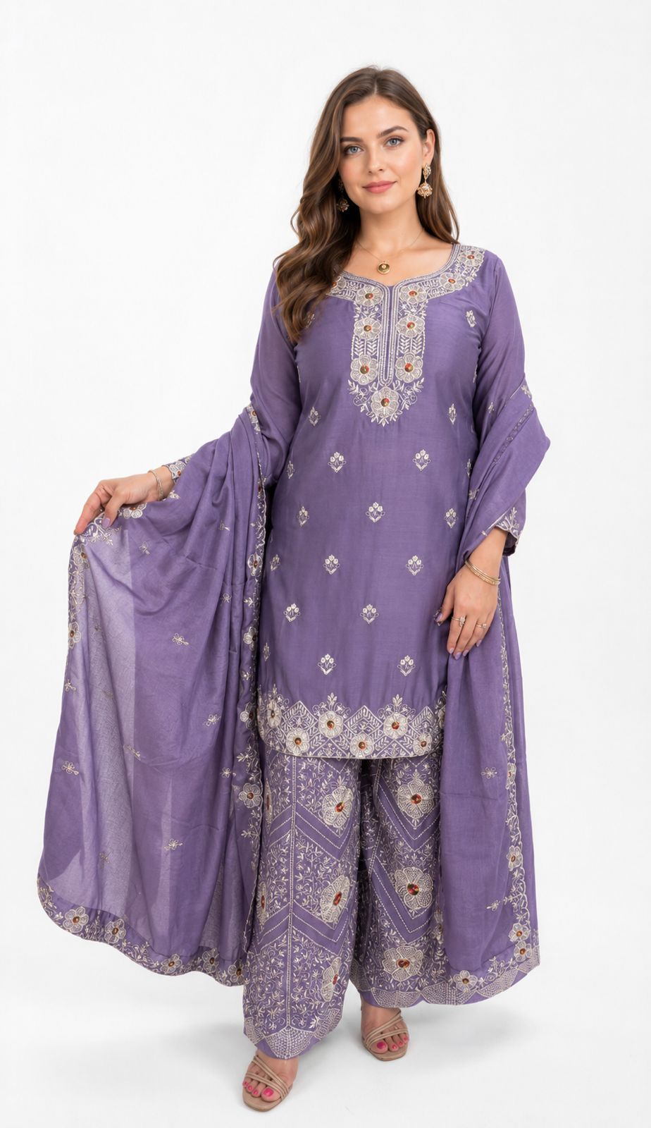 SDC-4847. Chinnon 3 Piece Full Lining Kurti Set