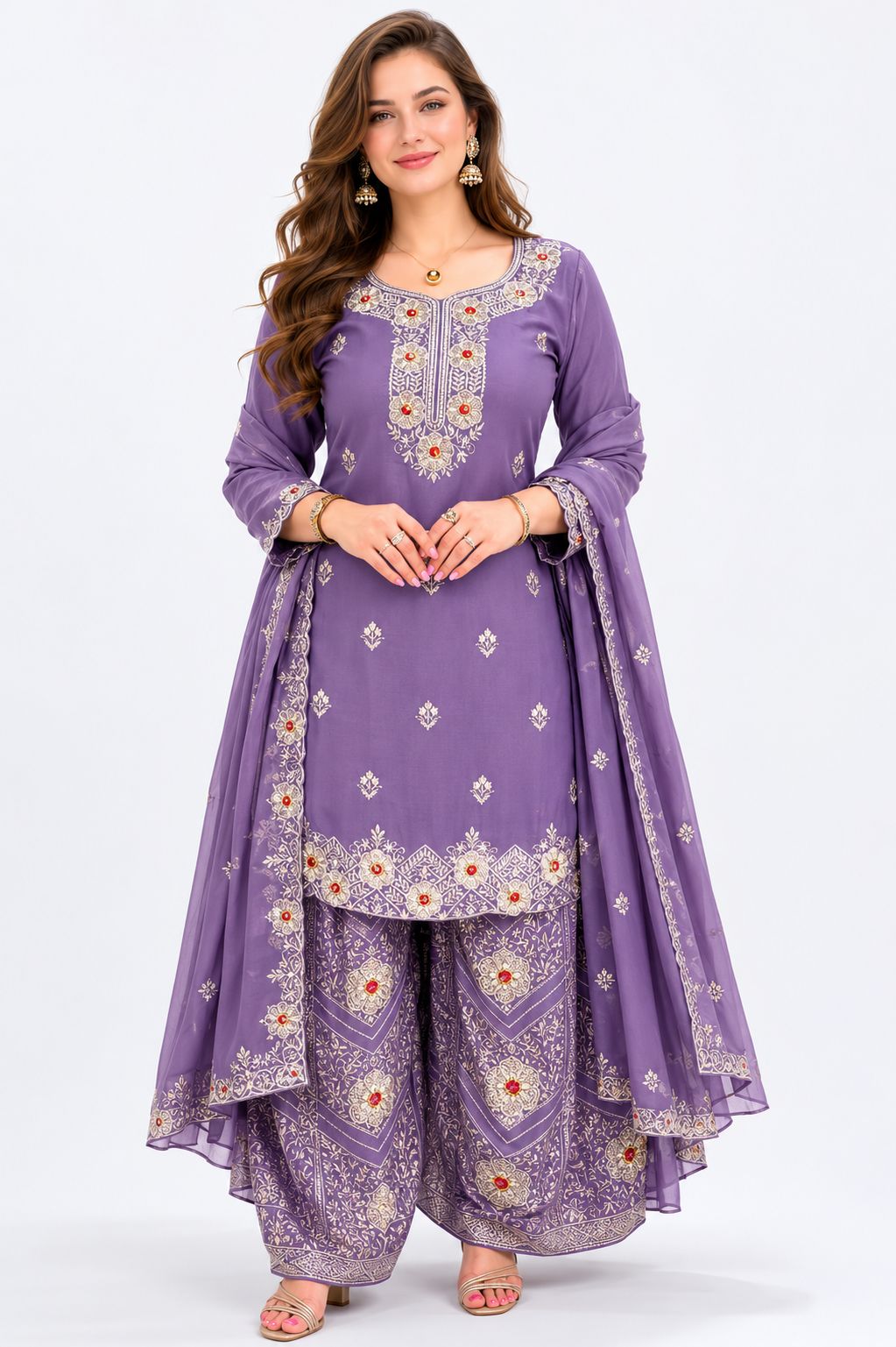 SDC-4847. Chinnon 3 Piece Full Lining Kurti Set
