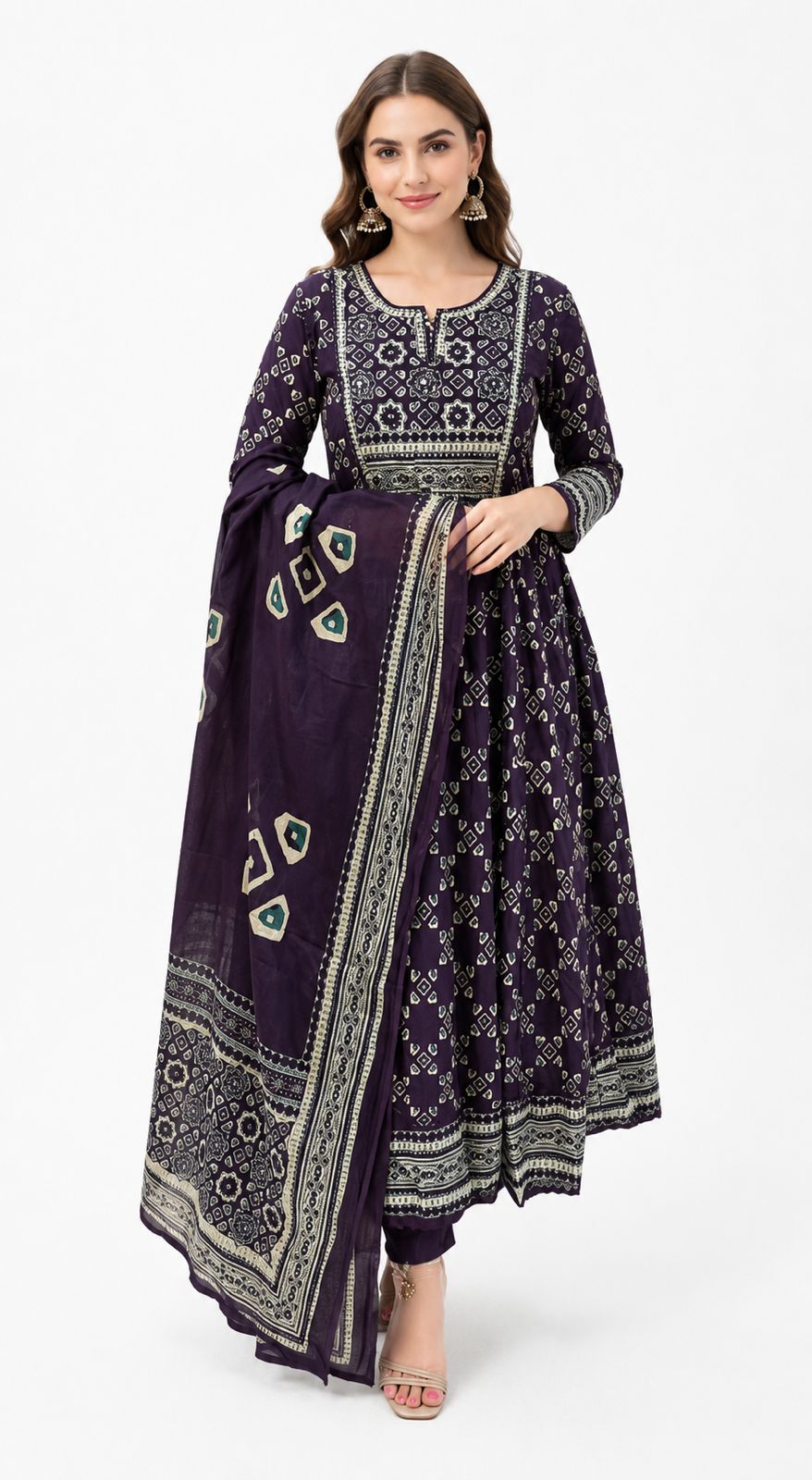 SDC-4843. Cotton 3 Piece Anarkali Flare Kurti Set