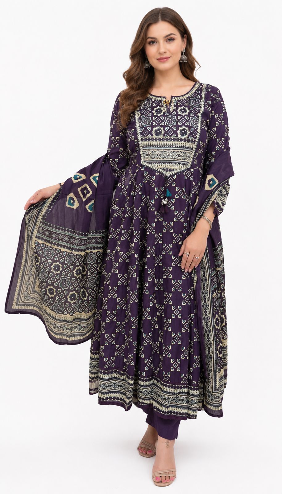 SDC-4843. Cotton 3 Piece Anarkali Flare Kurti Set
