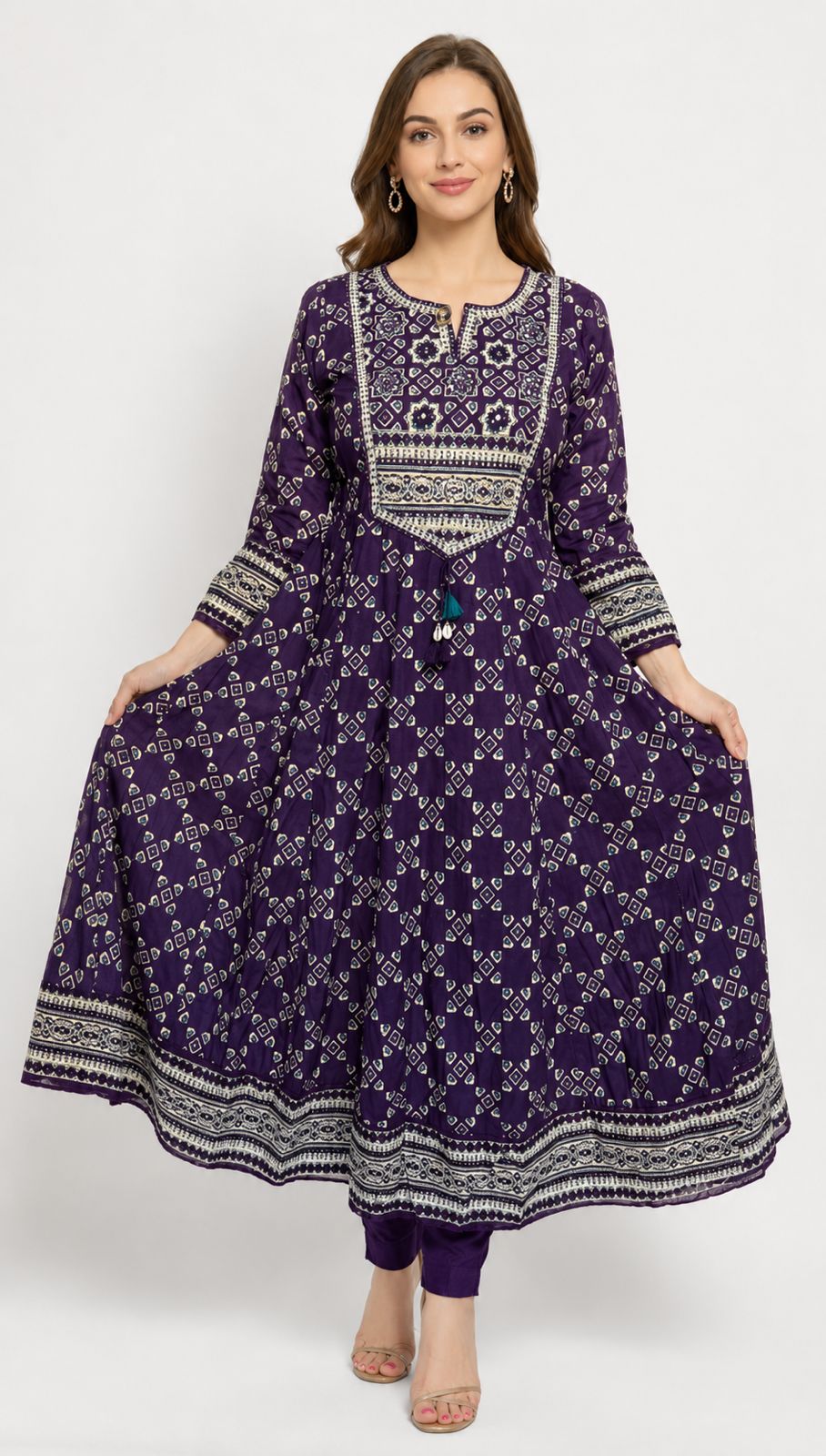 SDC-4843. Cotton 3 Piece Anarkali Flare Kurti Set