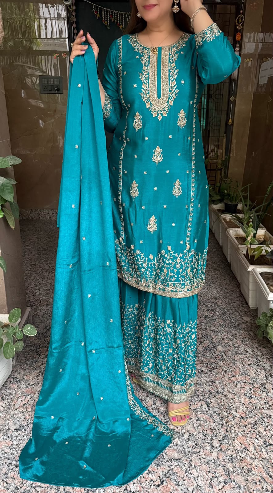 SDC-4848. Chinnon 3 Piece Full Lining Kurti Set