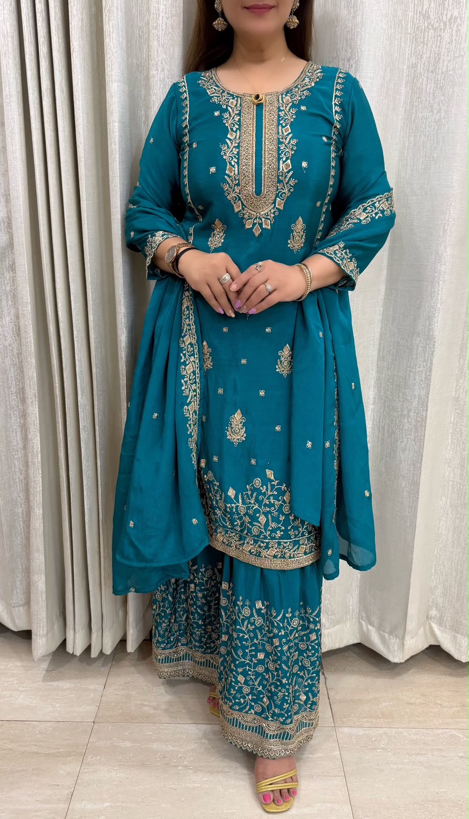SDC-4848. Chinnon 3 Piece Full Lining Kurti Set