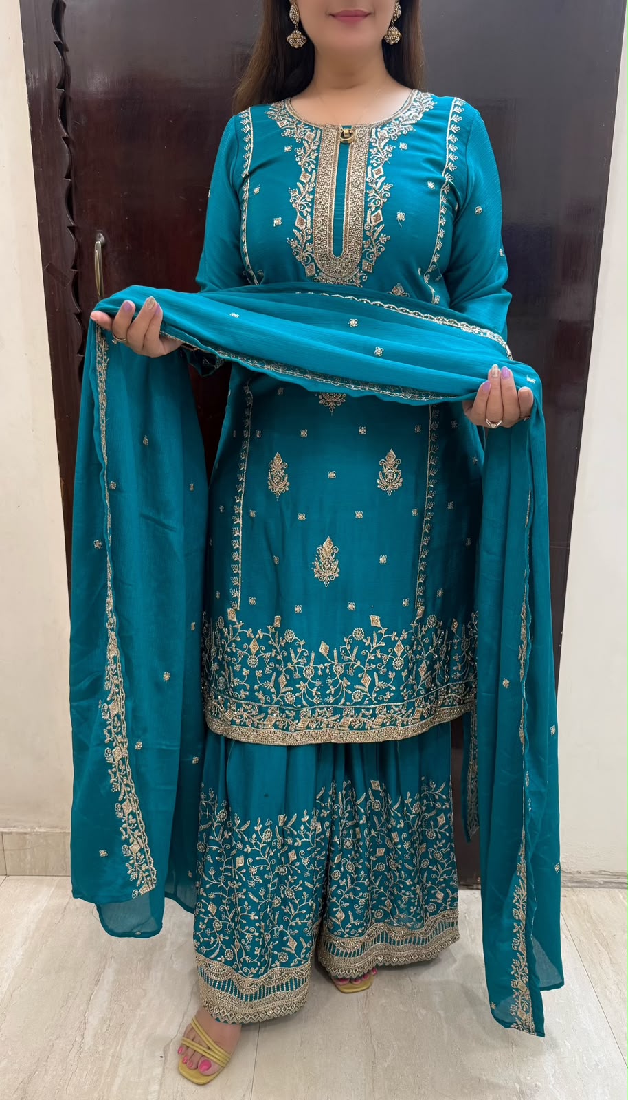 SDC-4848. Chinnon 3 Piece Full Lining Kurti Set