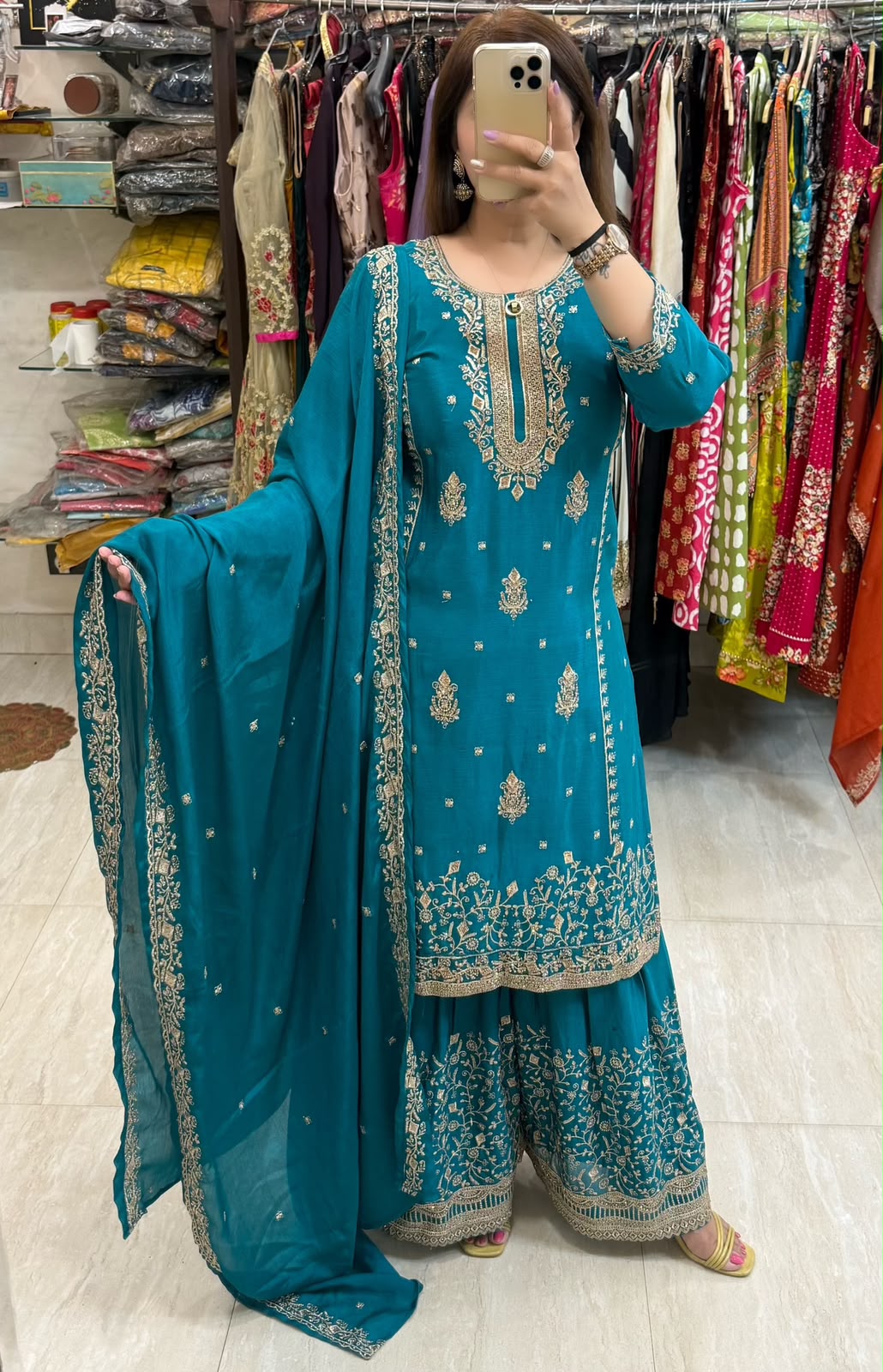 SDC-4848. Chinnon 3 Piece Full Lining Kurti Set