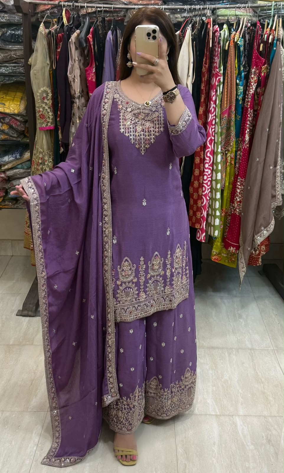 SDC-4854. Chinnon 3 Piece Full Lining Kurti Set