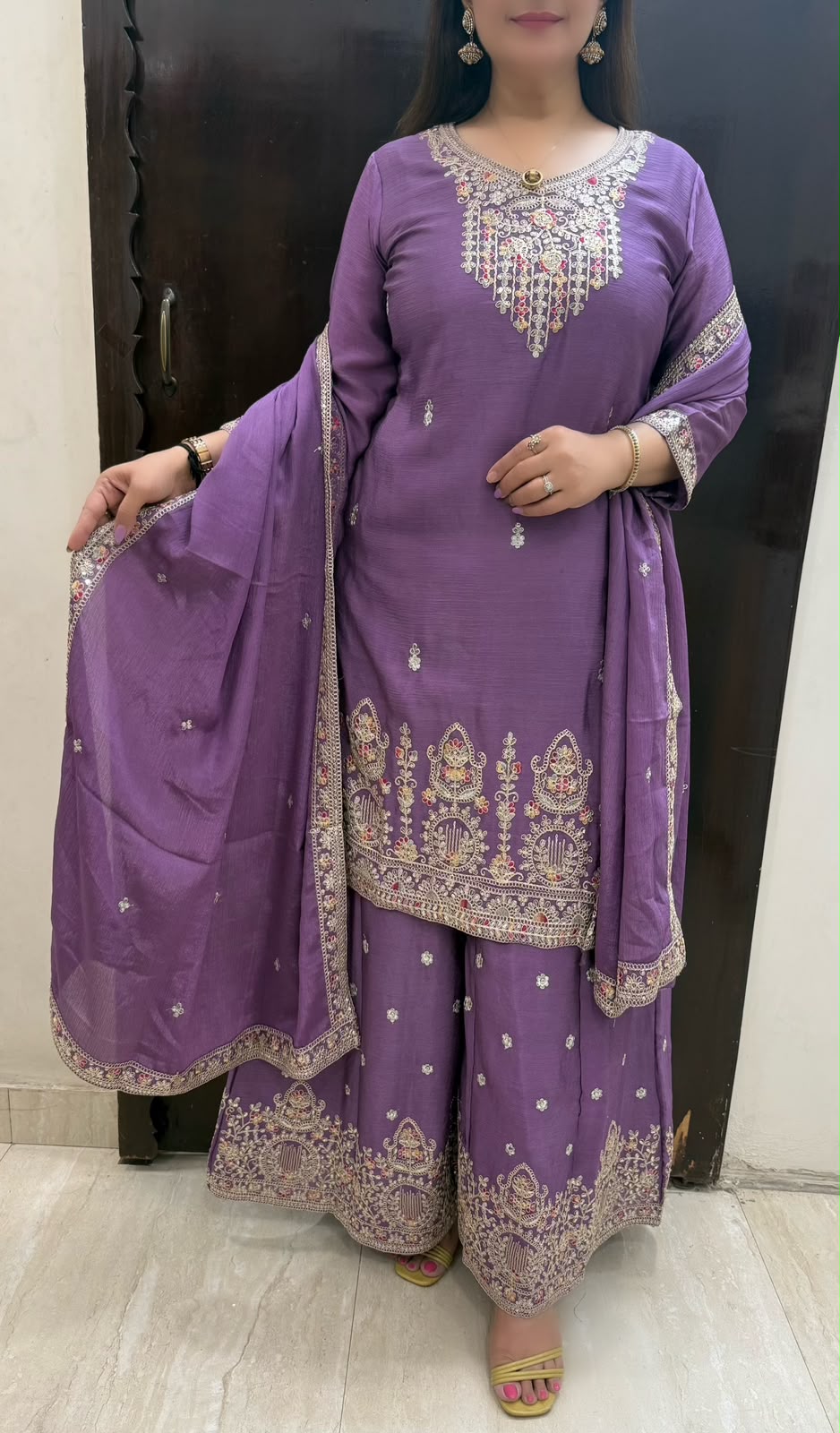 SDC-4854. Chinnon 3 Piece Full Lining Kurti Set