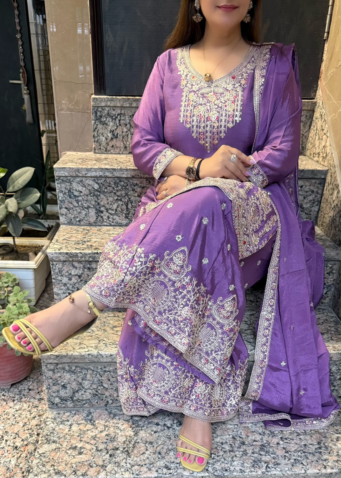 SDC-4854. Chinnon 3 Piece Full Lining Kurti Set