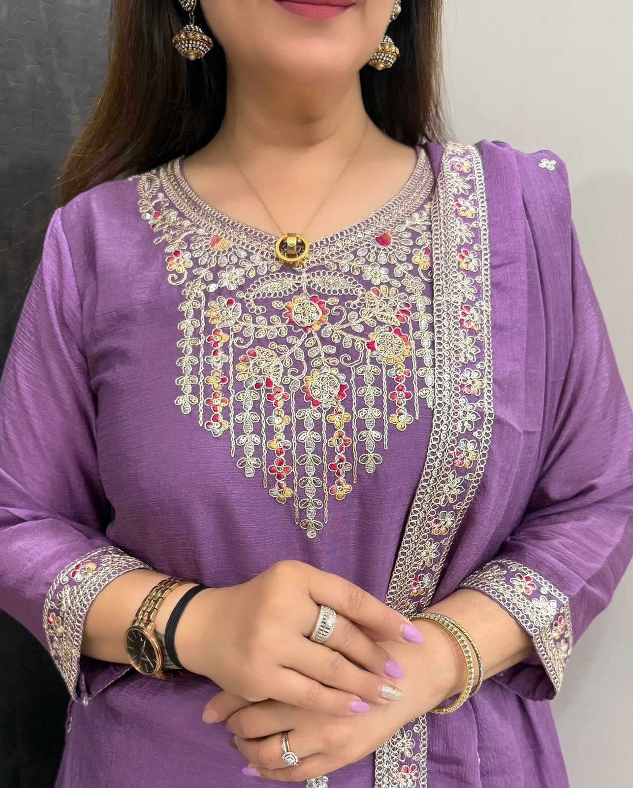 SDC-4854. Chinnon 3 Piece Full Lining Kurti Set