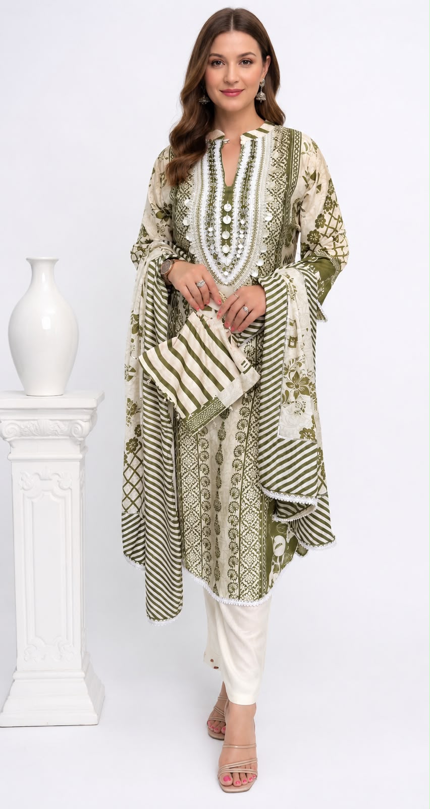 SDC-4877. Pure Muslin 3 Piece Kurti Set