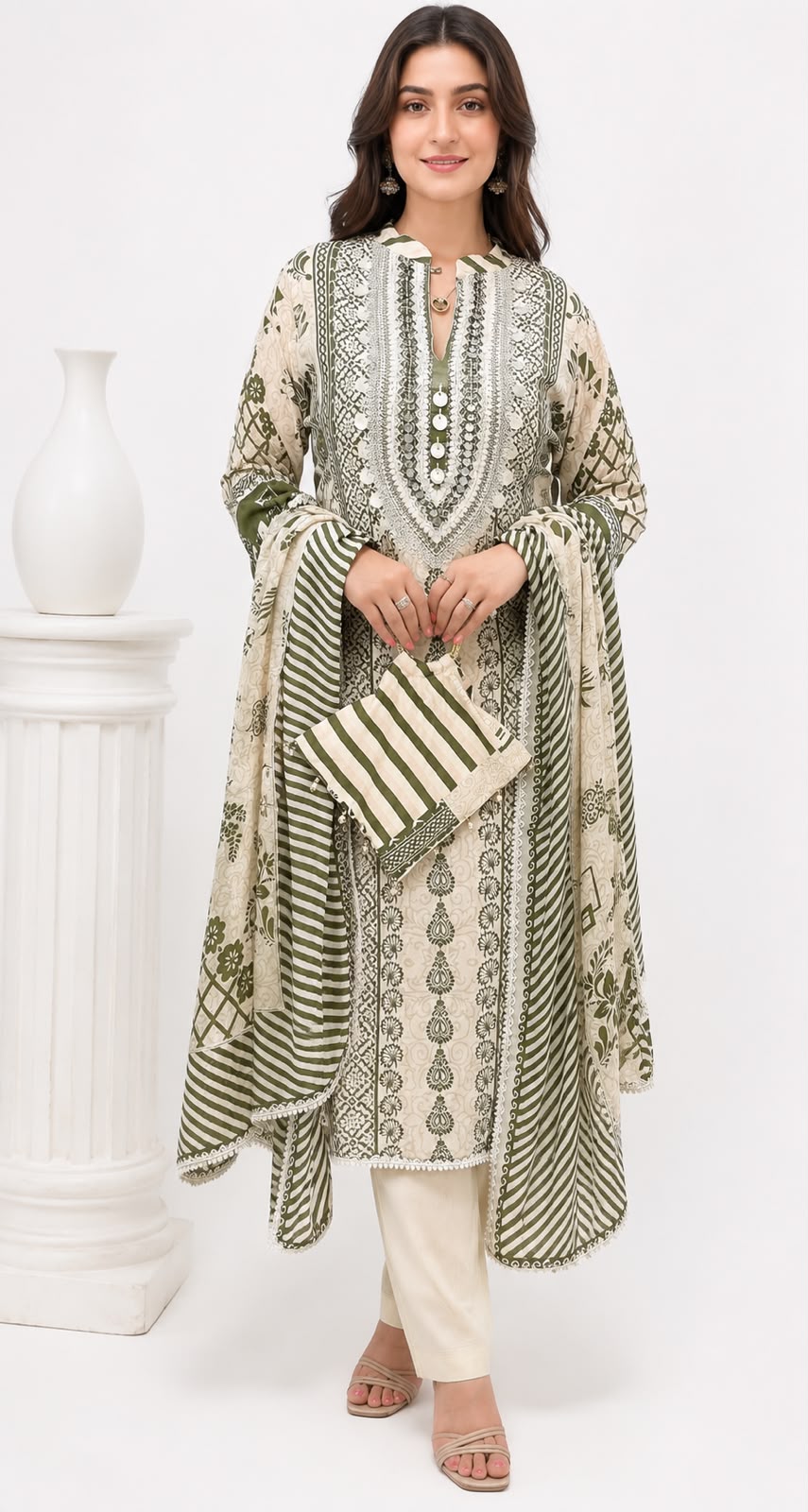 SDC-4877. Pure Muslin 3 Piece Kurti Set