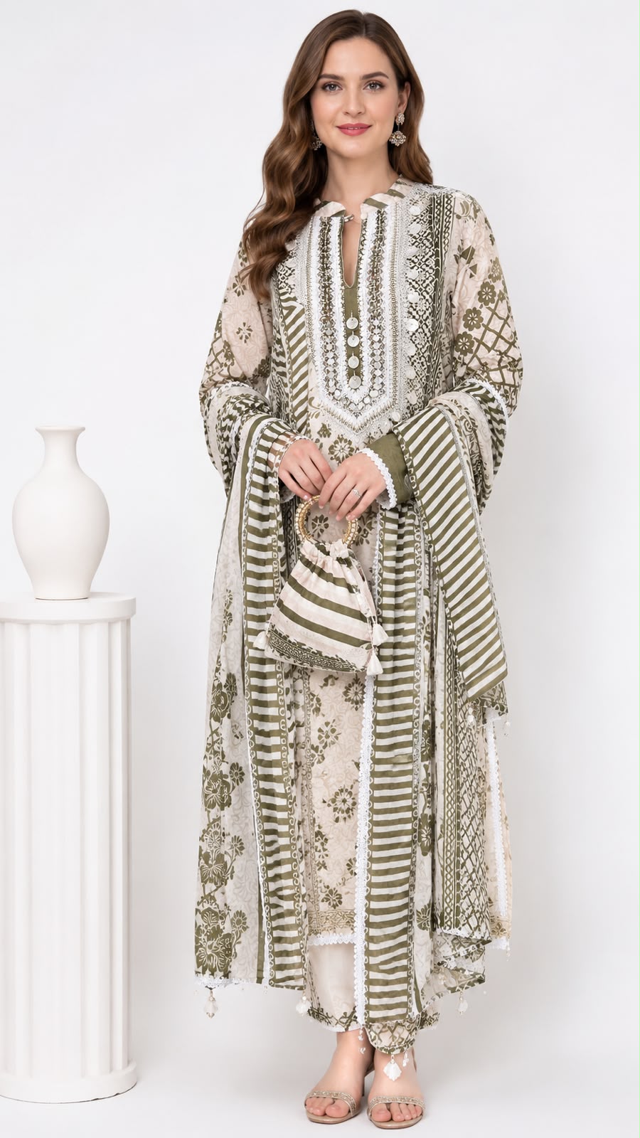 SDC-4877. Pure Muslin 3 Piece Kurti Set