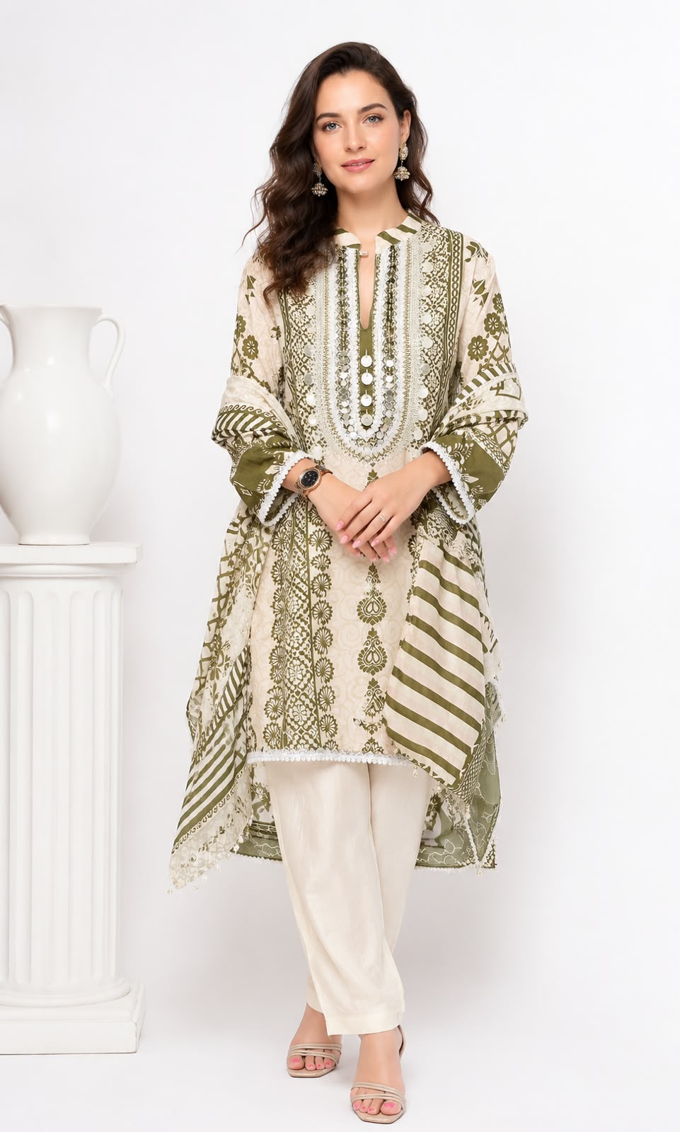 SDC-4877. Pure Muslin 3 Piece Kurti Set