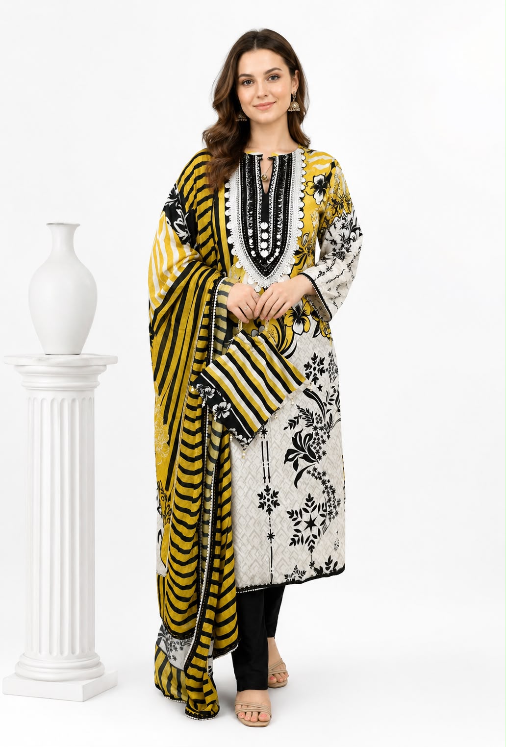 SDC-4878. Pure Muslin 3 Piece Kurti Set
