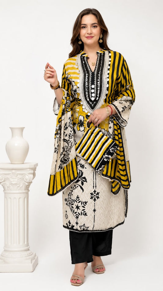 SDC-4878. Pure Muslin 3 Piece Kurti Set