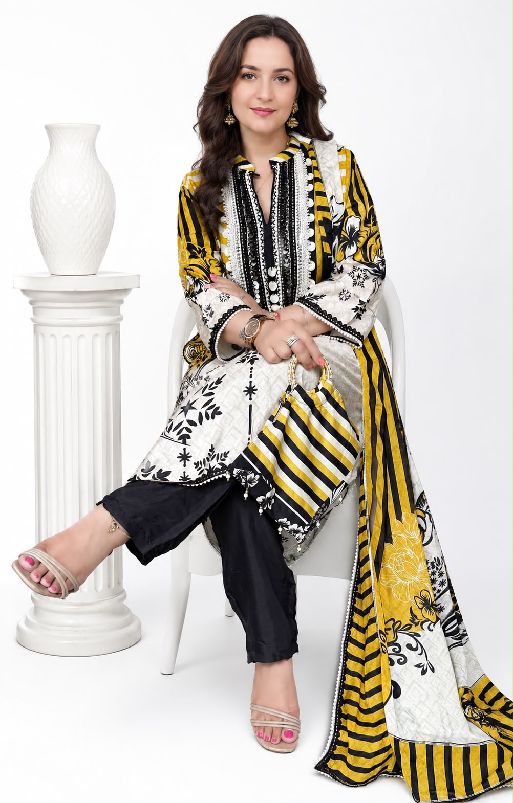 SDC-4878. Pure Muslin 3 Piece Kurti Set
