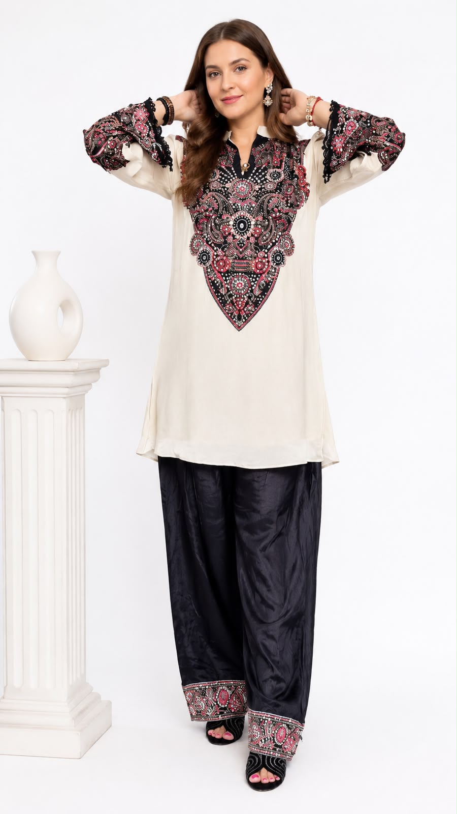 SDC-4881. Pure Crepe 2 Piece Farshi Salwar Co-ord Set