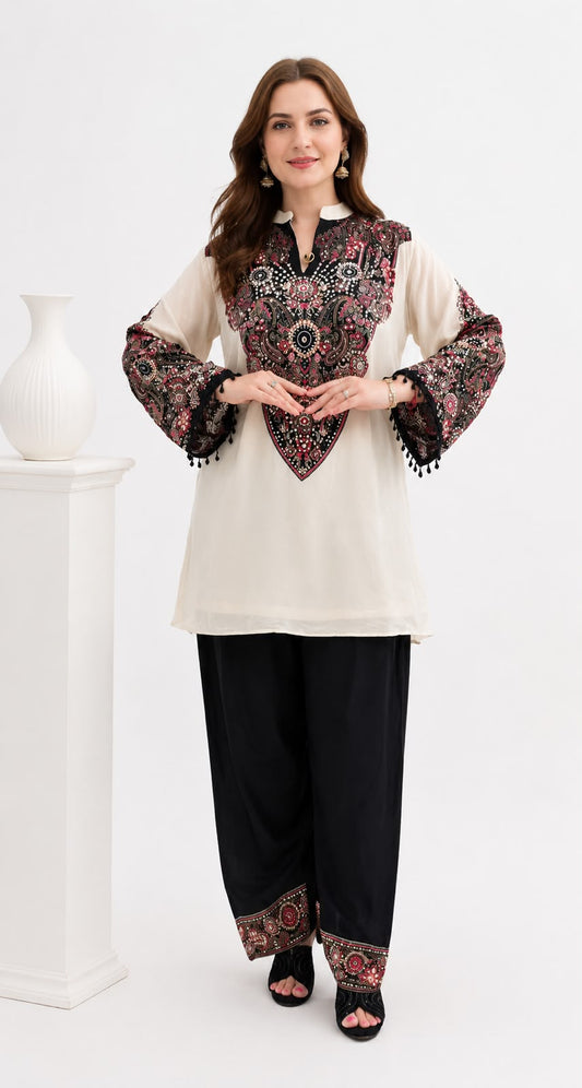 SDC-4881. Pure Crepe 2 Piece Farshi Salwar Co-ord Set