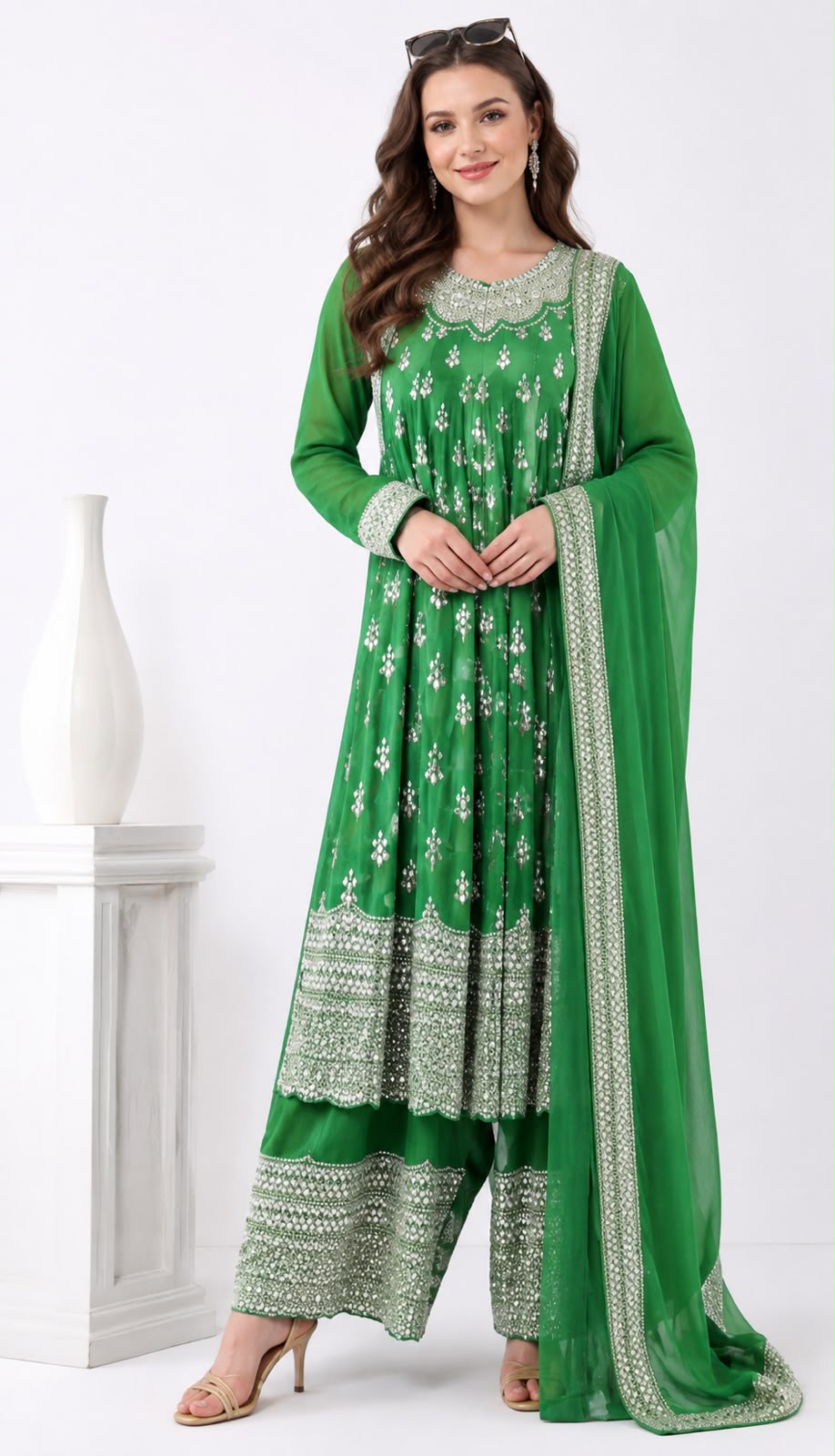 SDC-4911. Pure Crepe Digital Print 3 Piece Anarkali