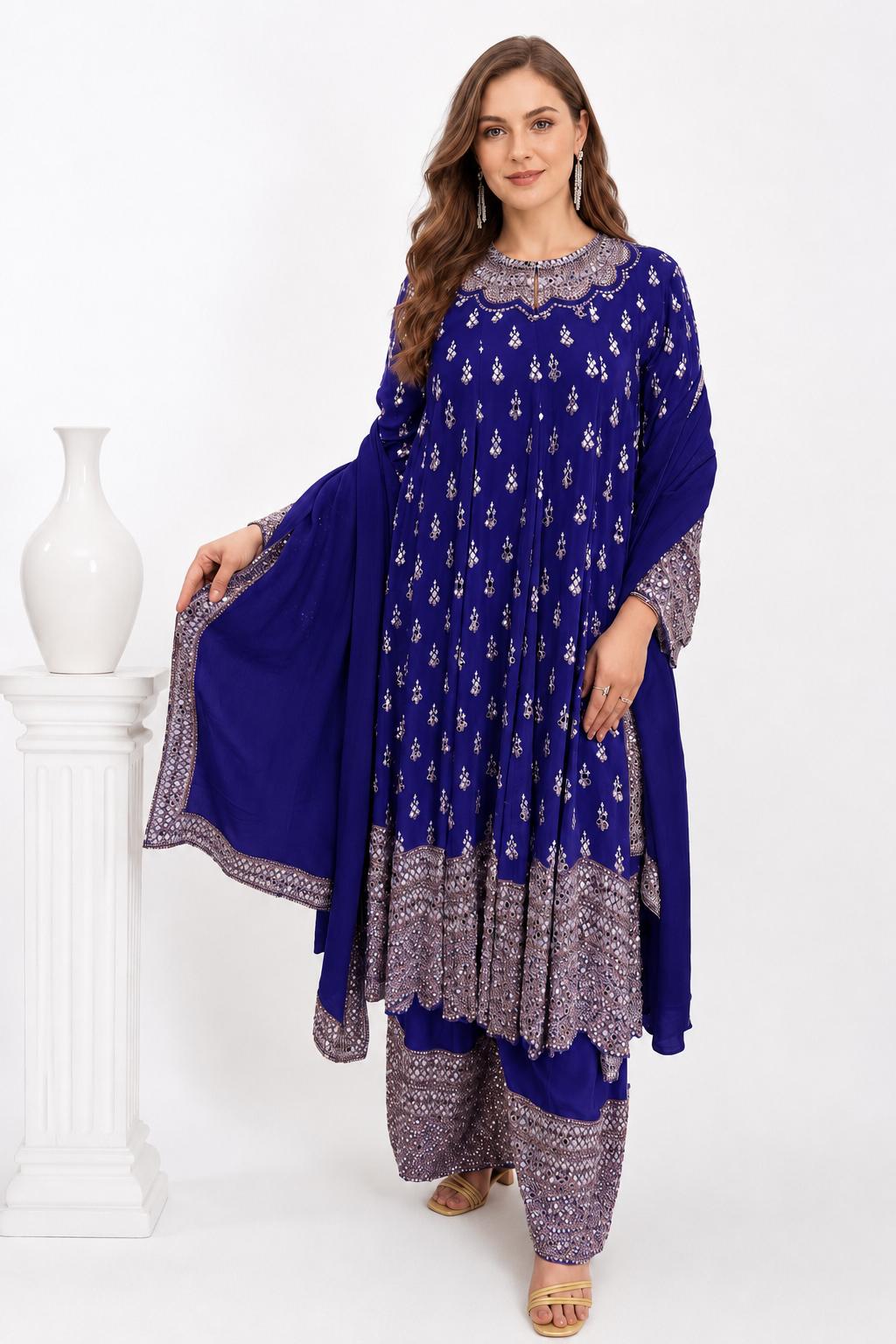 SDC-4912. Pure Crepe Digital Print 3 Piece Anarkali