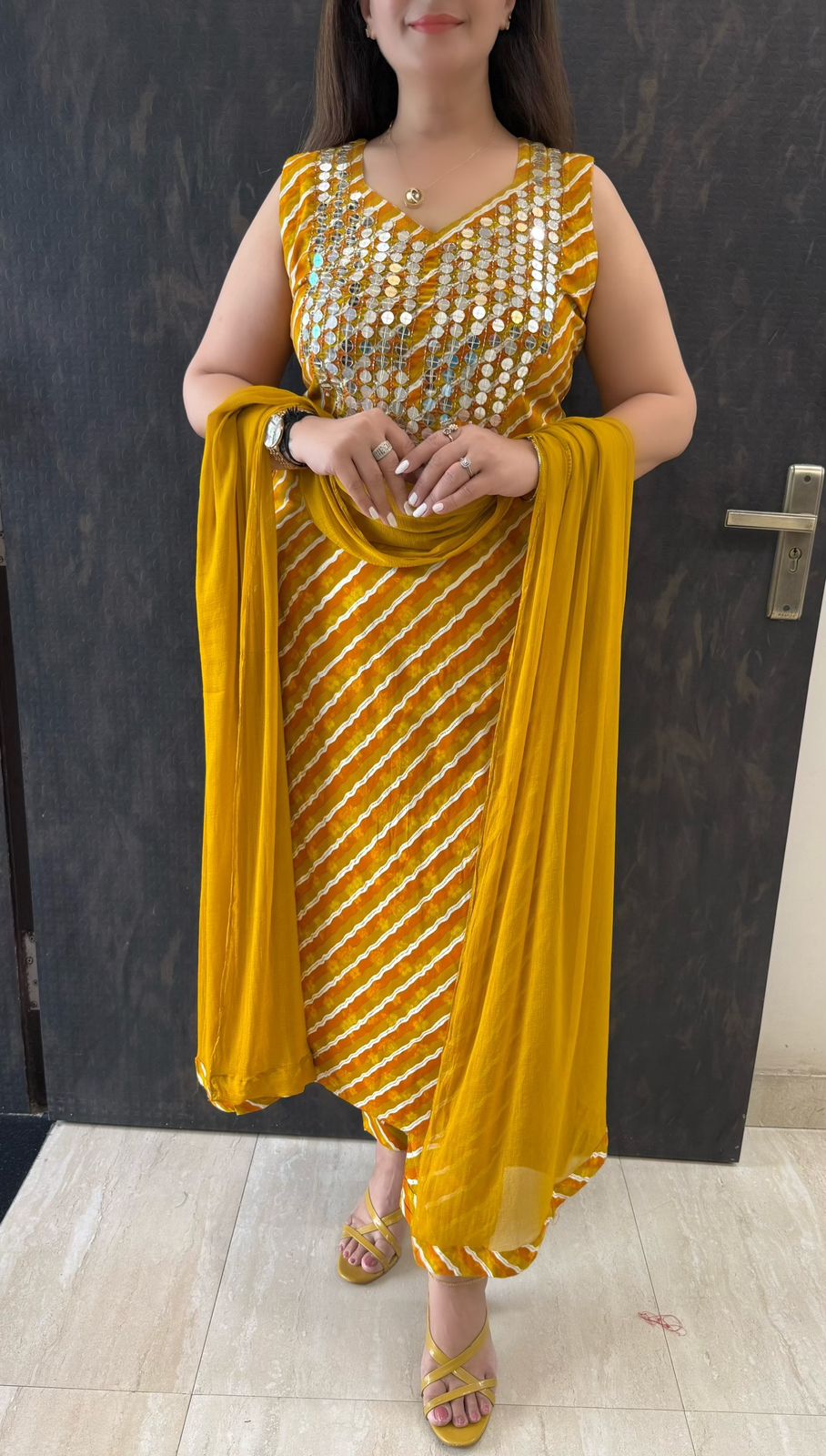 SDC-4776 Rayon Leharia Print 3 piece kurti set