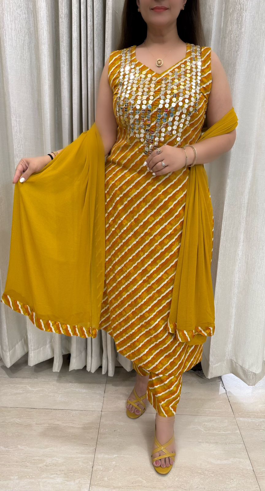 SDC-4776 Rayon Leharia Print 3 piece kurti set