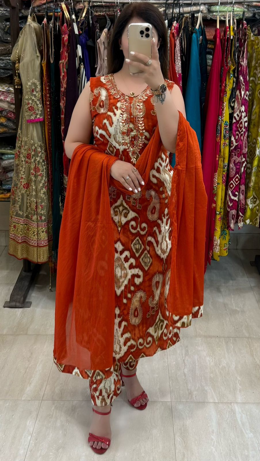 SDC-4784. Printed Rayon 3 Piece Kurti Set