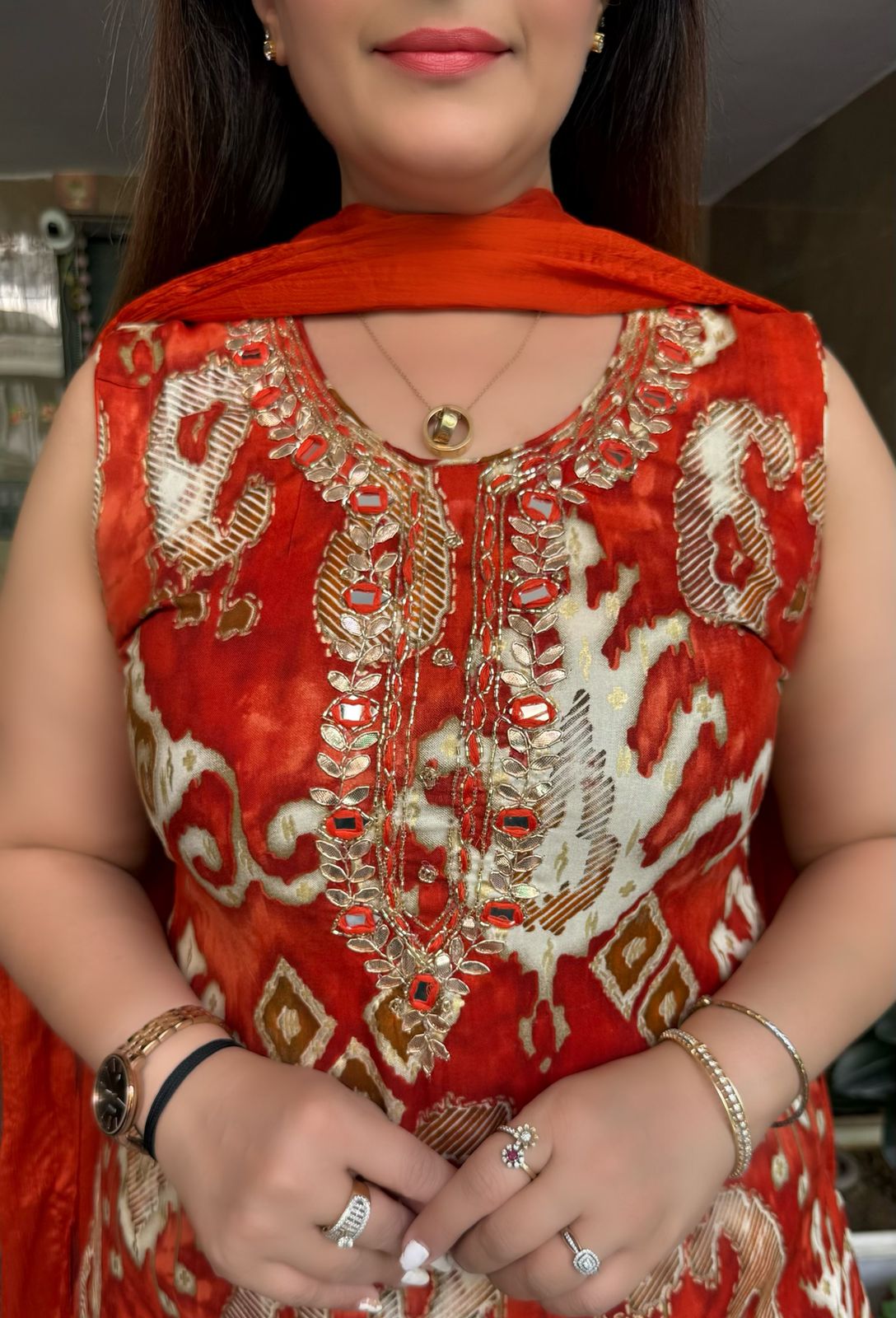 SDC-4784. Printed Rayon 3 Piece Kurti Set